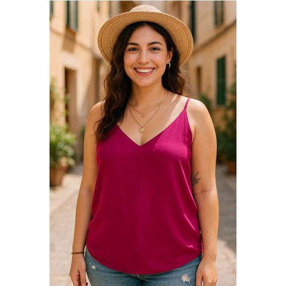 Express SP Magenta Purple Tank Top Flowy Feminine Vneck Classy Versatile Office - Picture 1 of 7